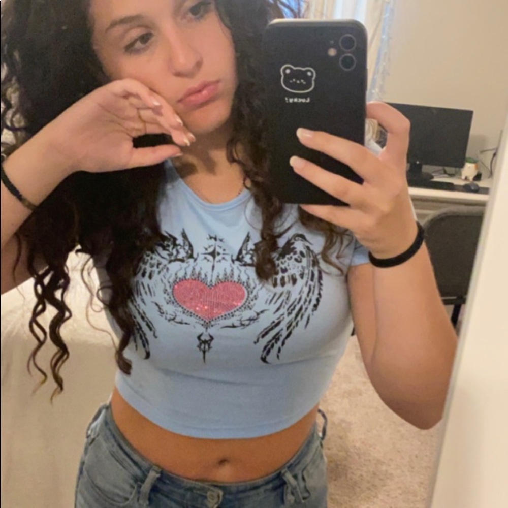 Cute Blue Gem Teen Crop Top